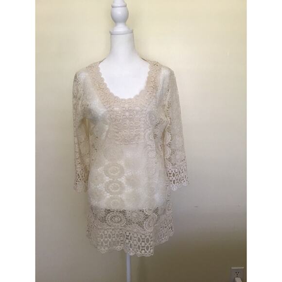 Solitaire Swim Cover Up Lace Cream Beige Lace Cover Up Size M - Picture 16 of 16